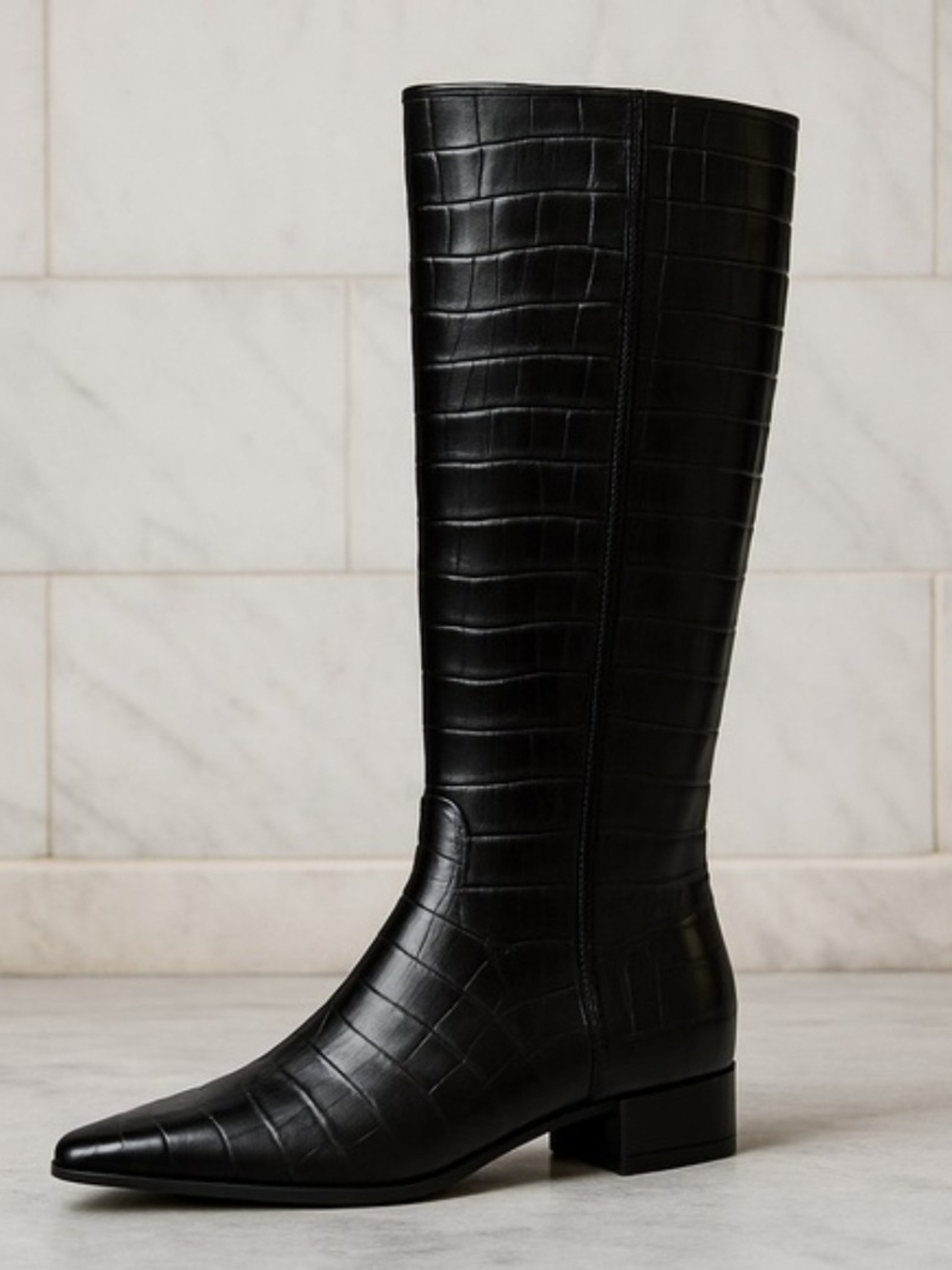 Gianni Bini Black Croc-Embossed Over-The-Knee Boots